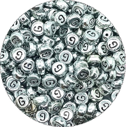 7x4mm Silver Flat Round Acrylic Alphabet Beads - Single & Mixed Letters