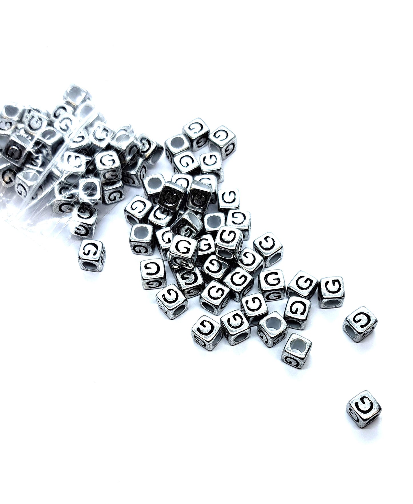 6mm Silver Cube Acrylic Alphabet Beads - Single & Mixed Letters
