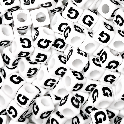 7mm White Cube Acrylic Alphabet Beads - Single Letters