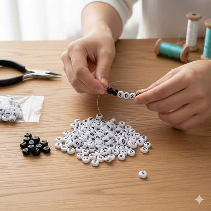 7mm White Round Numbers Beads