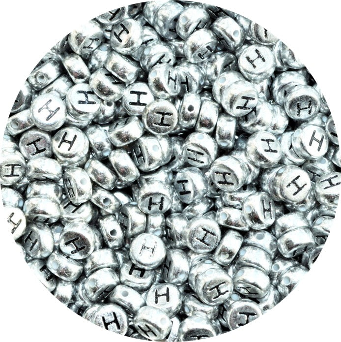 7x4mm Silver Flat Round Acrylic Alphabet Beads - Single & Mixed Letters