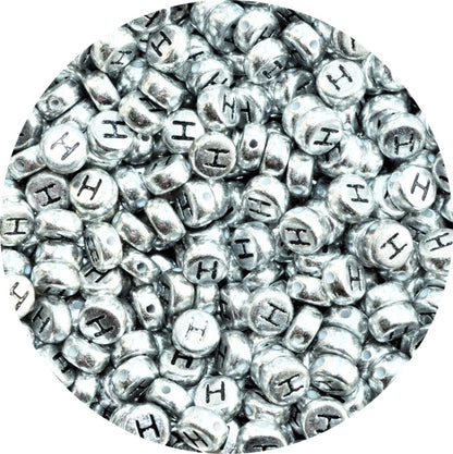 7x4mm Silver Flat Round Acrylic Alphabet Beads - Single & Mixed Letters