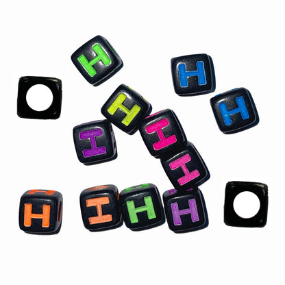 7mm Black Cube Acrylic Alphabet Beads - Colourful A - Z Single Letters