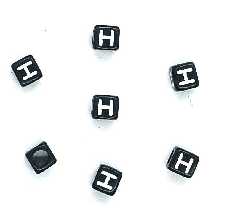 6mm Black Cube Acrylic Alphabet Beads - Single & Mixed Letters