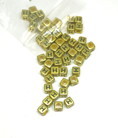 6mm Bright Gold Cube Acrylic Alphabet Beads - Single Letters