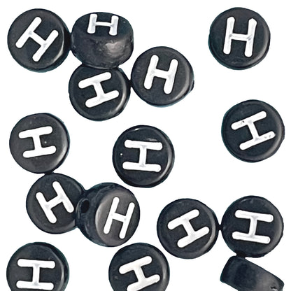 7x4mm Black Flat Round Acrylic Alphabet Beads - Single & Mixed Letters