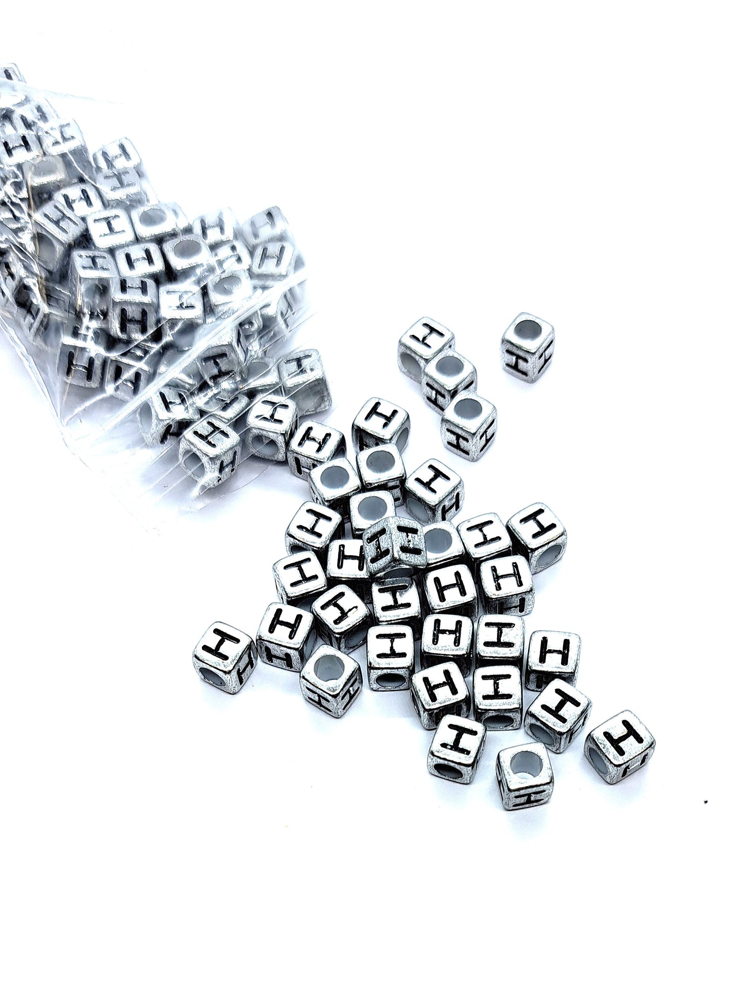 6mm Silver Cube Acrylic Alphabet Beads - Single & Mixed Letters
