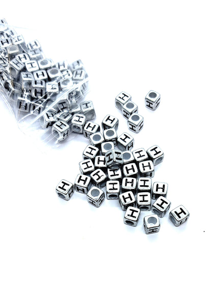 6mm Silver Cube Acrylic Alphabet Beads - Single & Mixed Letters
