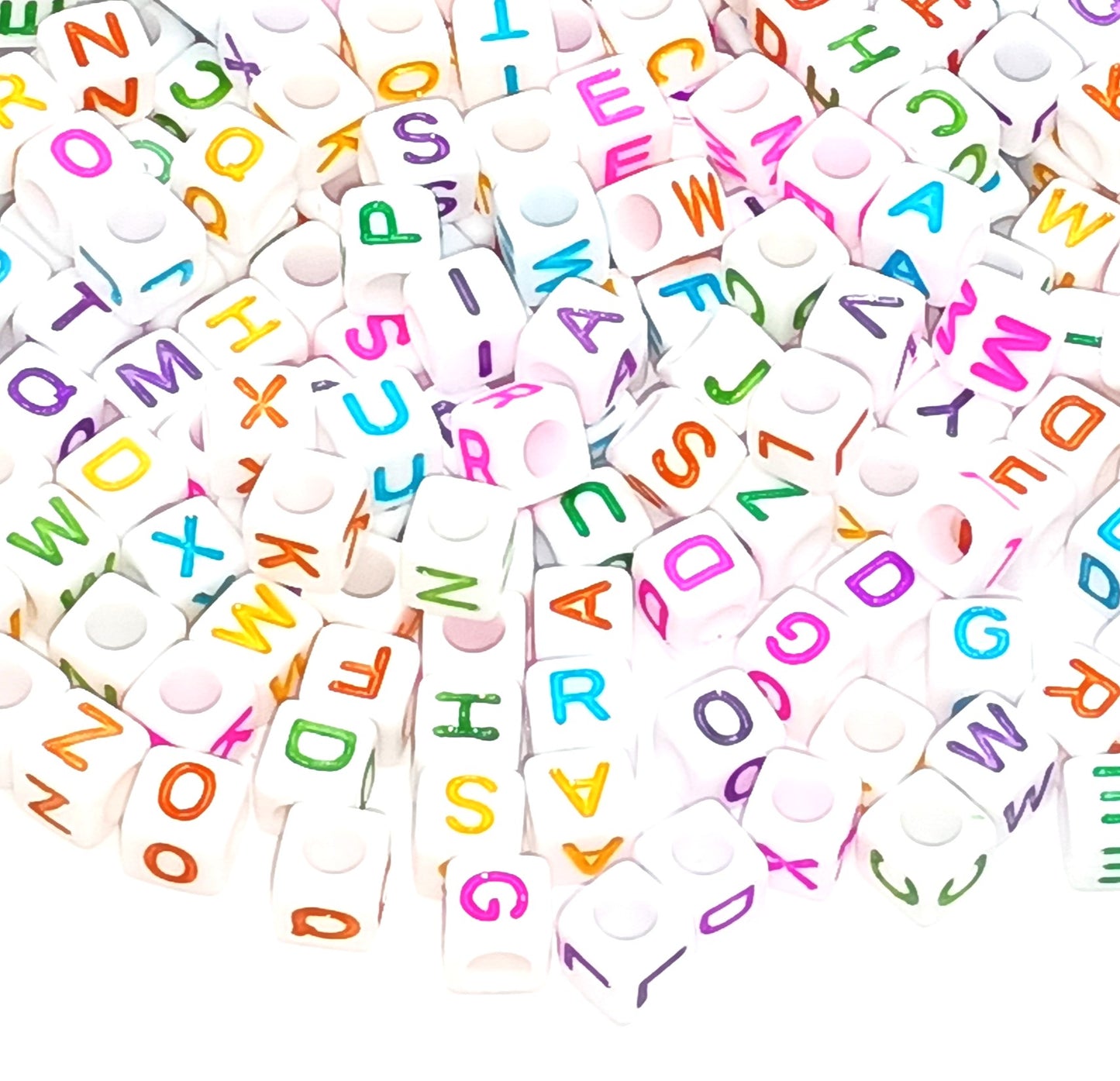 6mm White Cube Acrylic Alphabet Beads - Colourful Letters