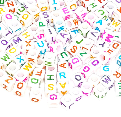 6mm White Cube Acrylic Alphabet Beads - Colourful Letters
