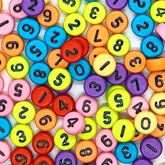 7mm Colourful Round Numbers Beads