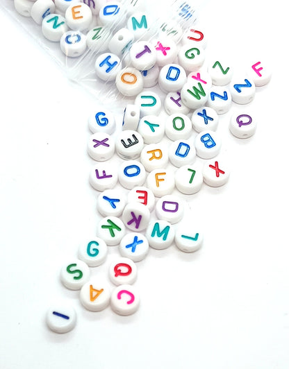 7mm White Round Alphabet Beads – Colourful Letters