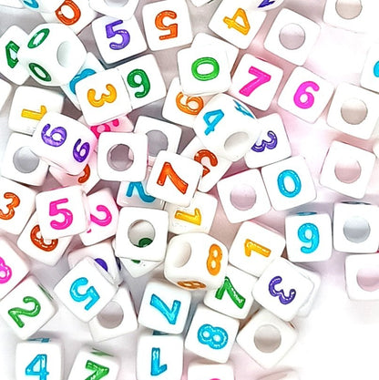 7mm White Cube Numbers Beads Colourful Numbers