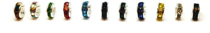 8mm Mixed Colour Rhinestone Rondelle Spacer Beads - Silver Plated