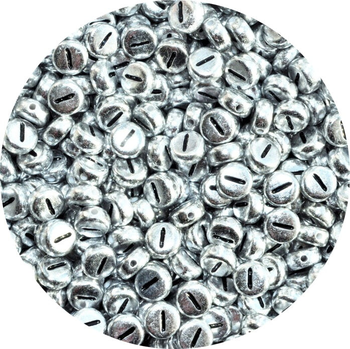 7x4mm Silver Flat Round Acrylic Alphabet Beads - Single & Mixed Letters