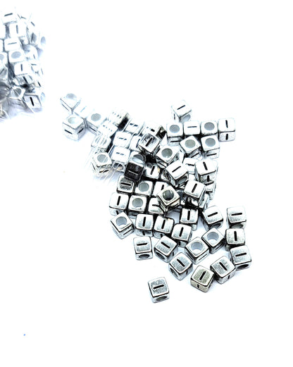 6mm Silver Cube Acrylic Alphabet Beads - Single & Mixed Letters