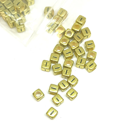 6mm Bright Gold Cube Acrylic Alphabet Beads - Single Letters