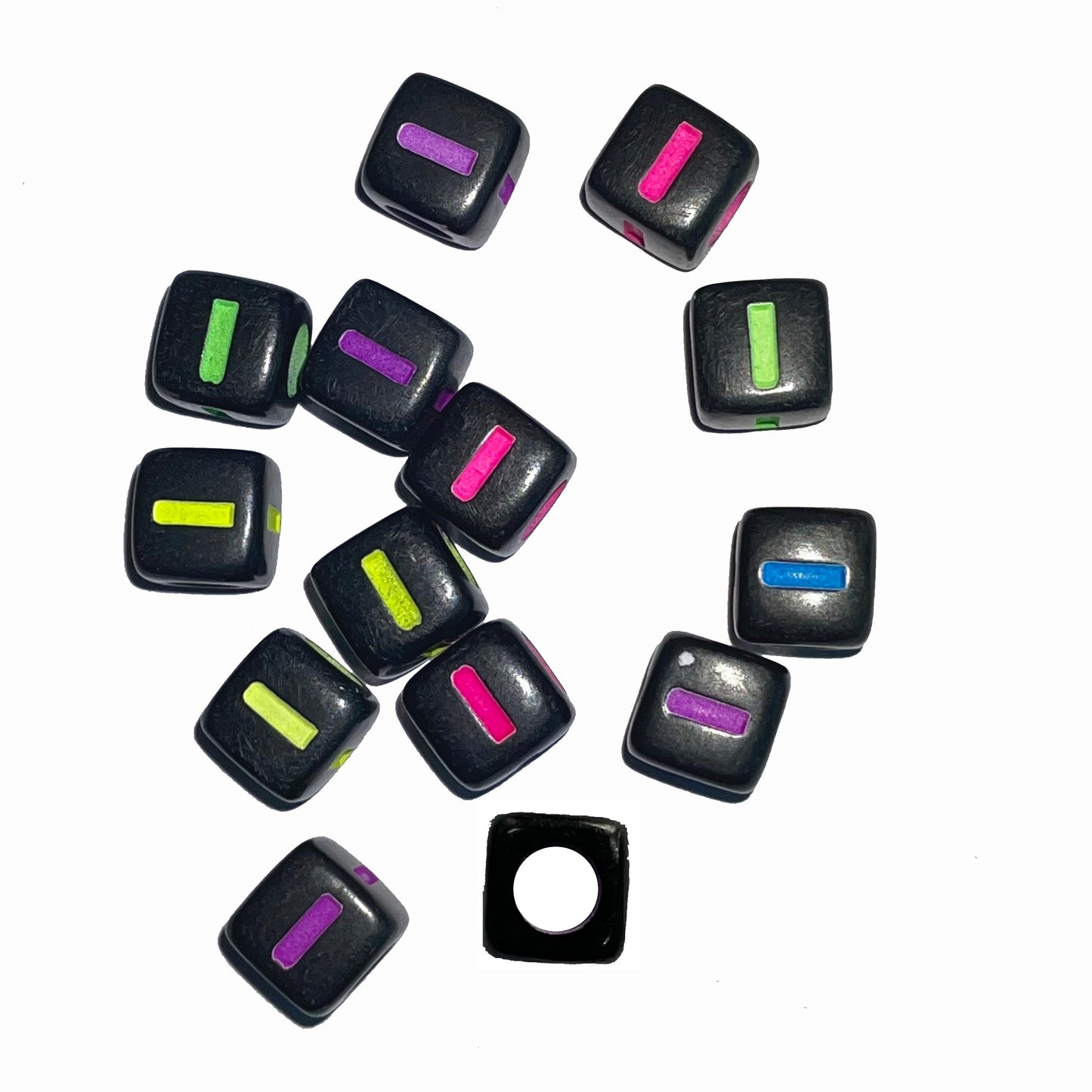 7mm Black Cube Acrylic Alphabet Beads - Colourful A - Z Single Letters