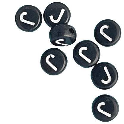 7x4mm Black Flat Round Acrylic Alphabet Beads - Single & Mixed Letters