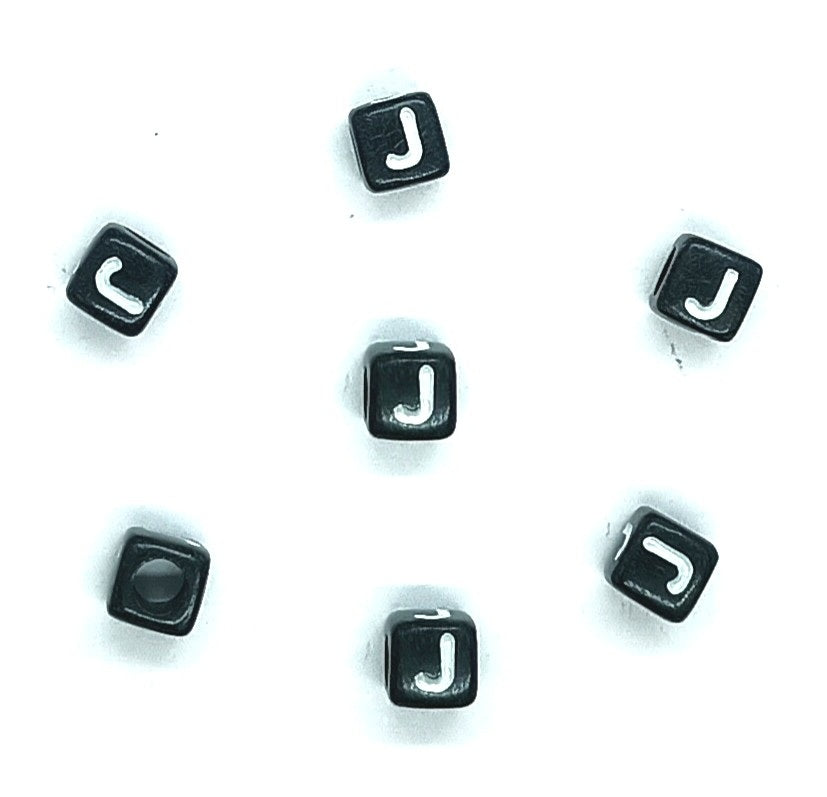 6mm Black Cube Acrylic Alphabet Beads - Single & Mixed Letters