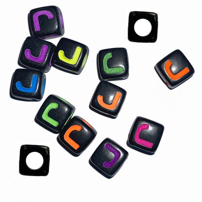 7mm Black Cube Acrylic Alphabet Beads - Colourful A - Z Single Letters
