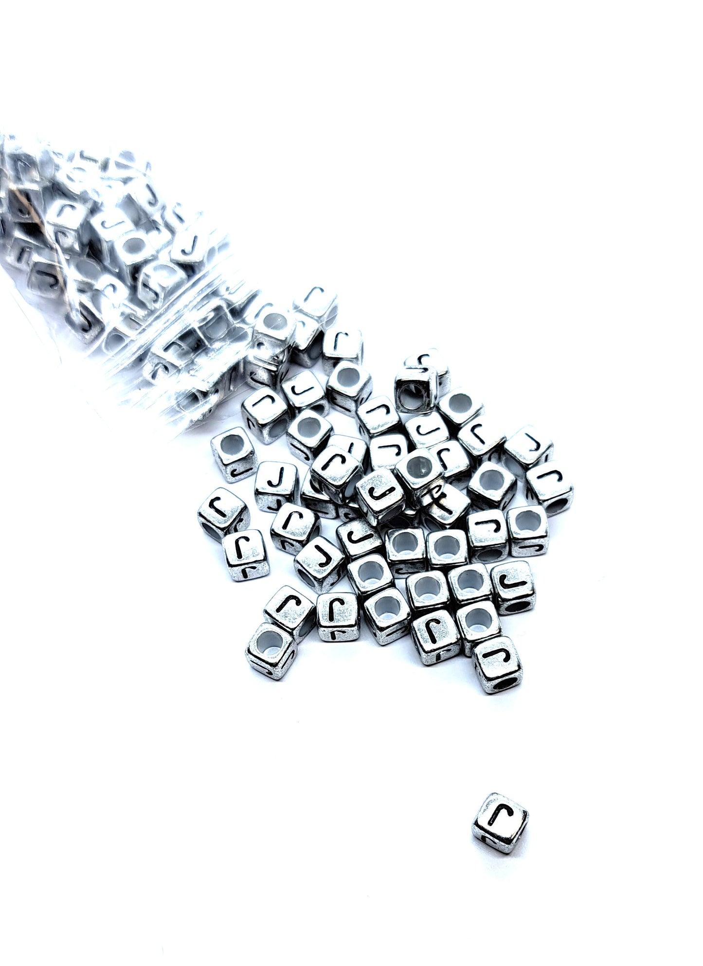 6mm Silver Cube Acrylic Alphabet Beads - Single & Mixed Letters