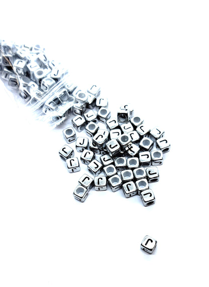 6mm Silver Cube Acrylic Alphabet Beads - Single & Mixed Letters