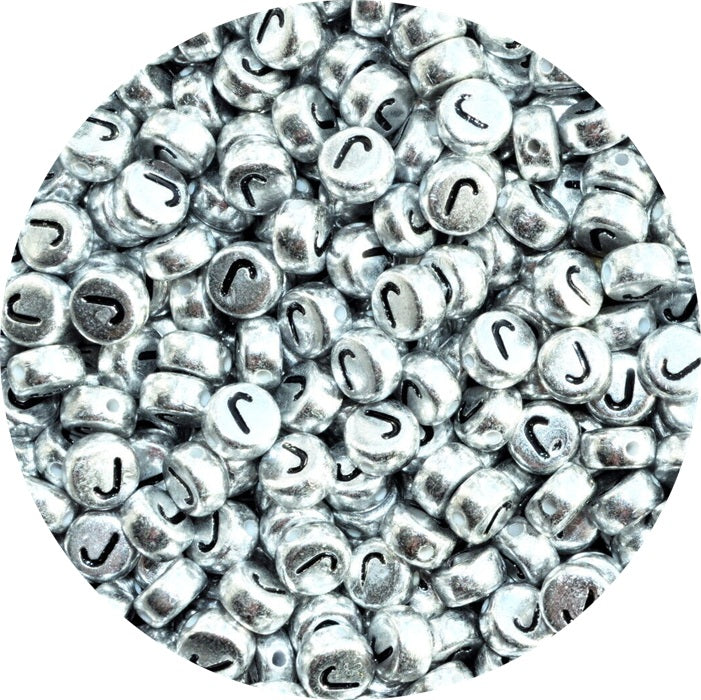 7x4mm Silver Flat Round Acrylic Alphabet Beads - Single & Mixed Letters