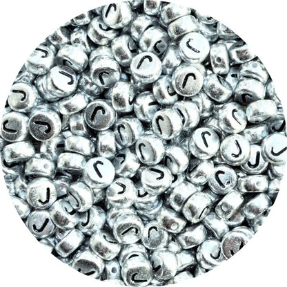 7x4mm Silver Flat Round Acrylic Alphabet Beads - Single & Mixed Letters