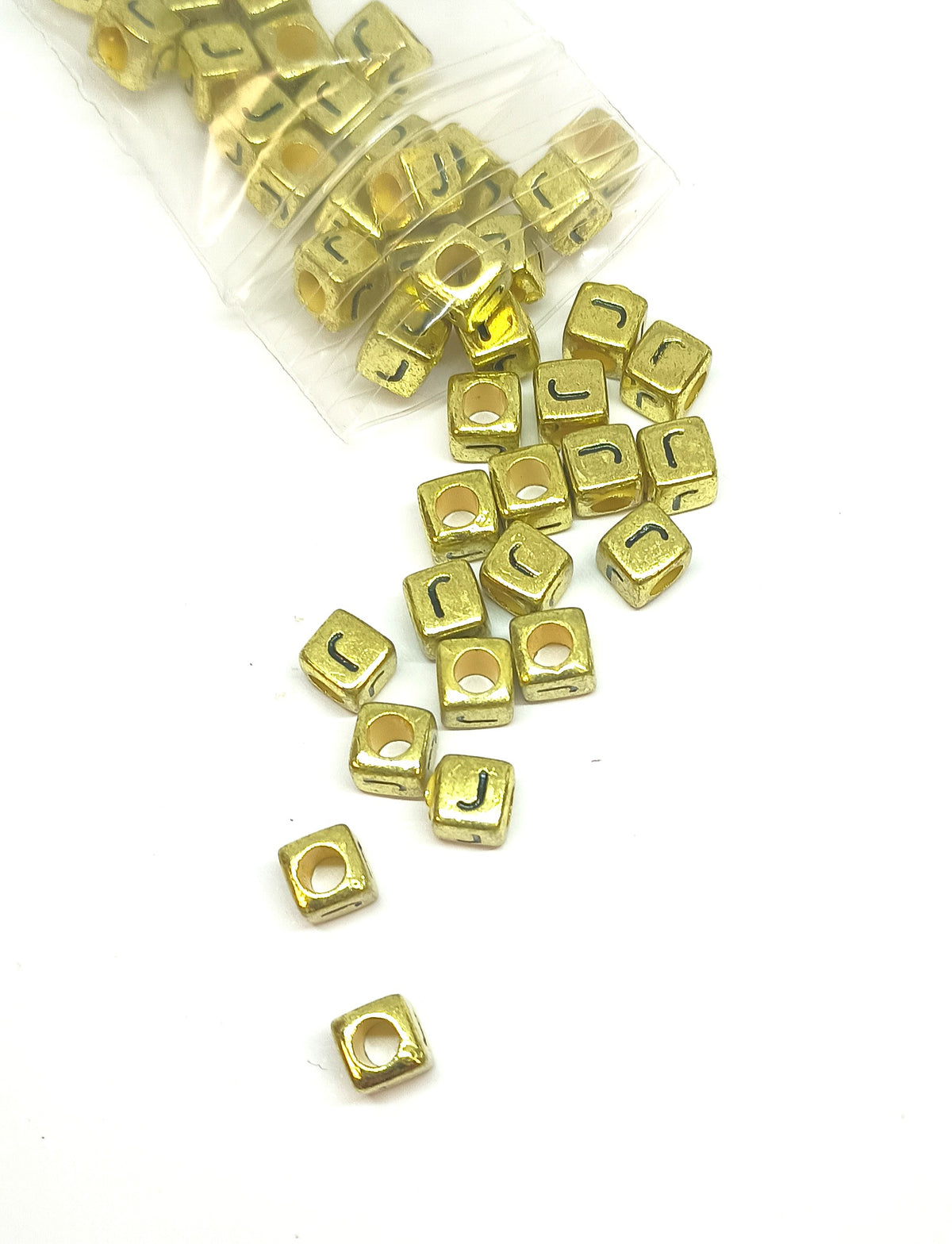 6mm Bright Gold Cube Acrylic Alphabet Beads - Single Letters