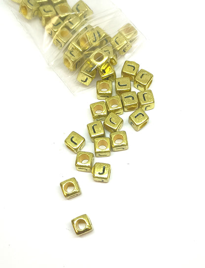 6mm Bright Gold Cube Acrylic Alphabet Beads - Single Letters
