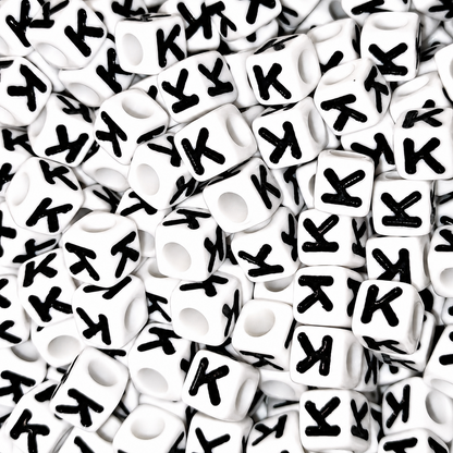 7mm White Cube Acrylic Alphabet Beads - Single Letters