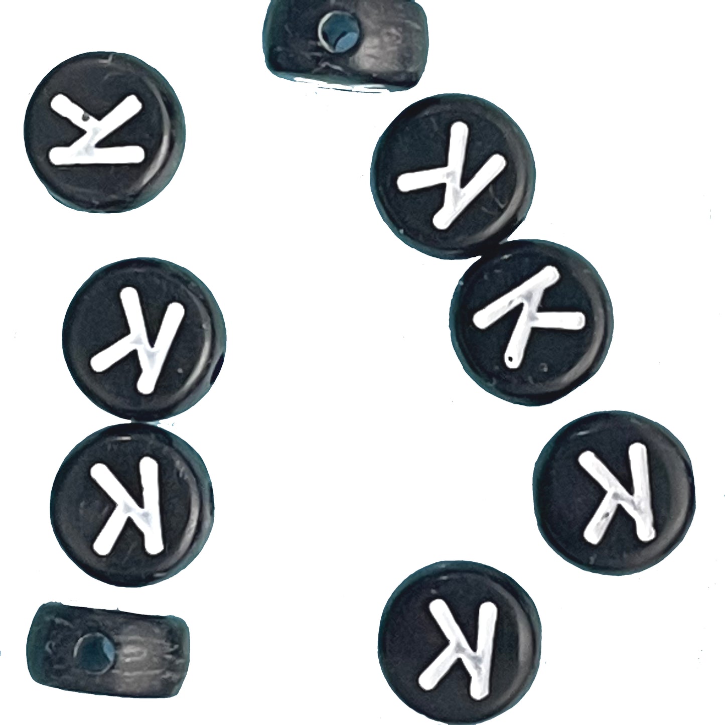 7x4mm Black Flat Round Acrylic Alphabet Beads - Single & Mixed Letters