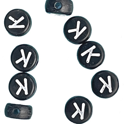 7x4mm Black Flat Round Acrylic Alphabet Beads - Single & Mixed Letters