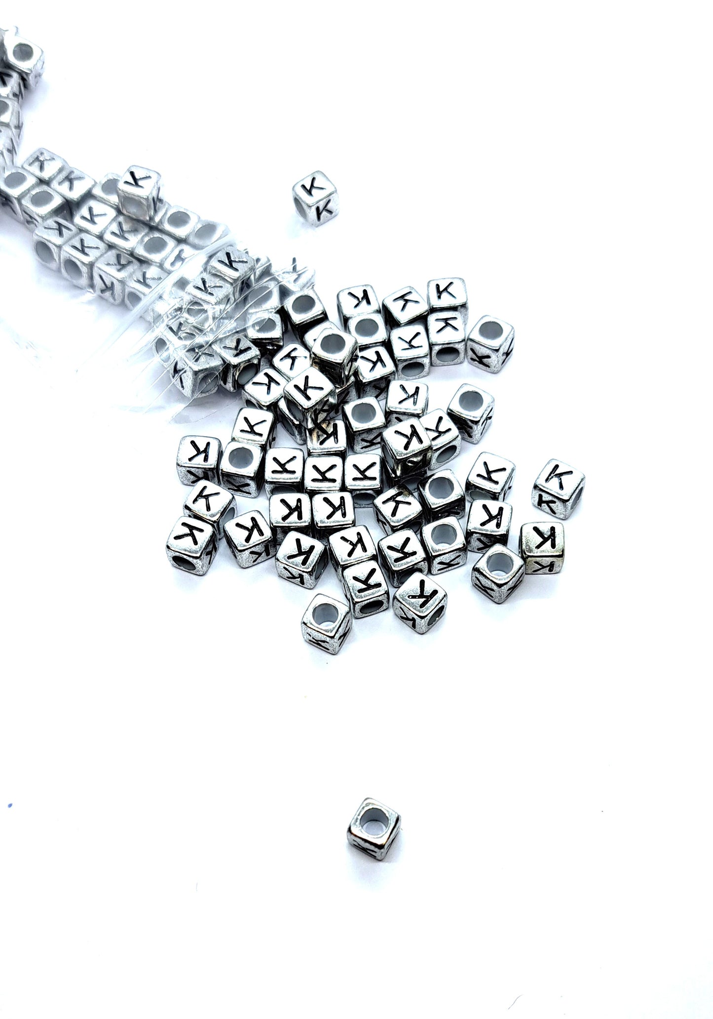 6mm Silver Cube Acrylic Alphabet Beads - Single & Mixed Letters