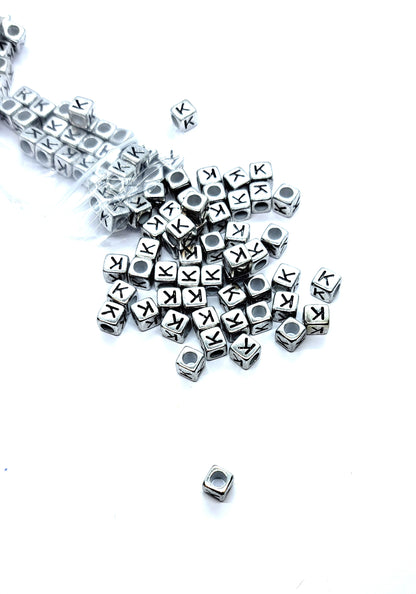 6mm Silver Cube Acrylic Alphabet Beads - Single & Mixed Letters