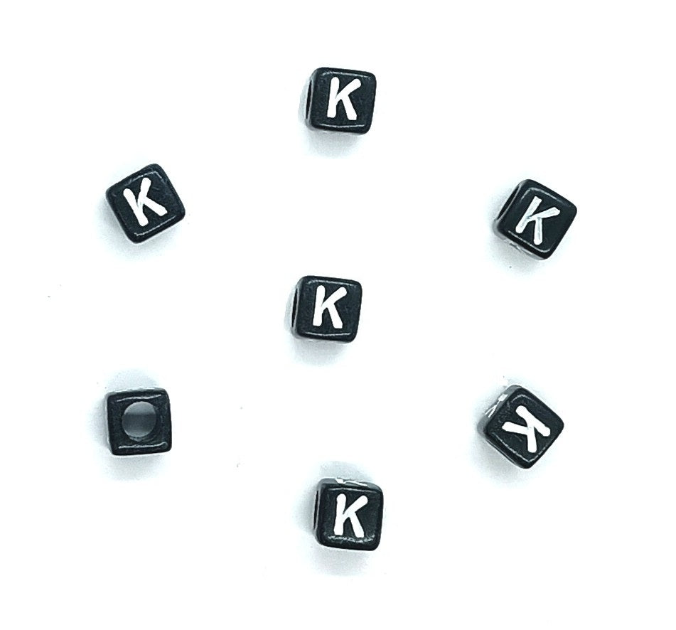 6mm Black Cube Acrylic Alphabet Beads - Single & Mixed Letters