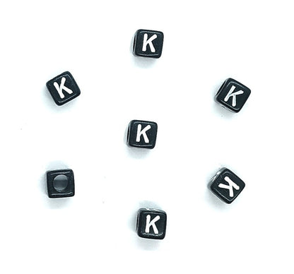 6mm Black Cube Acrylic Alphabet Beads - Single & Mixed Letters
