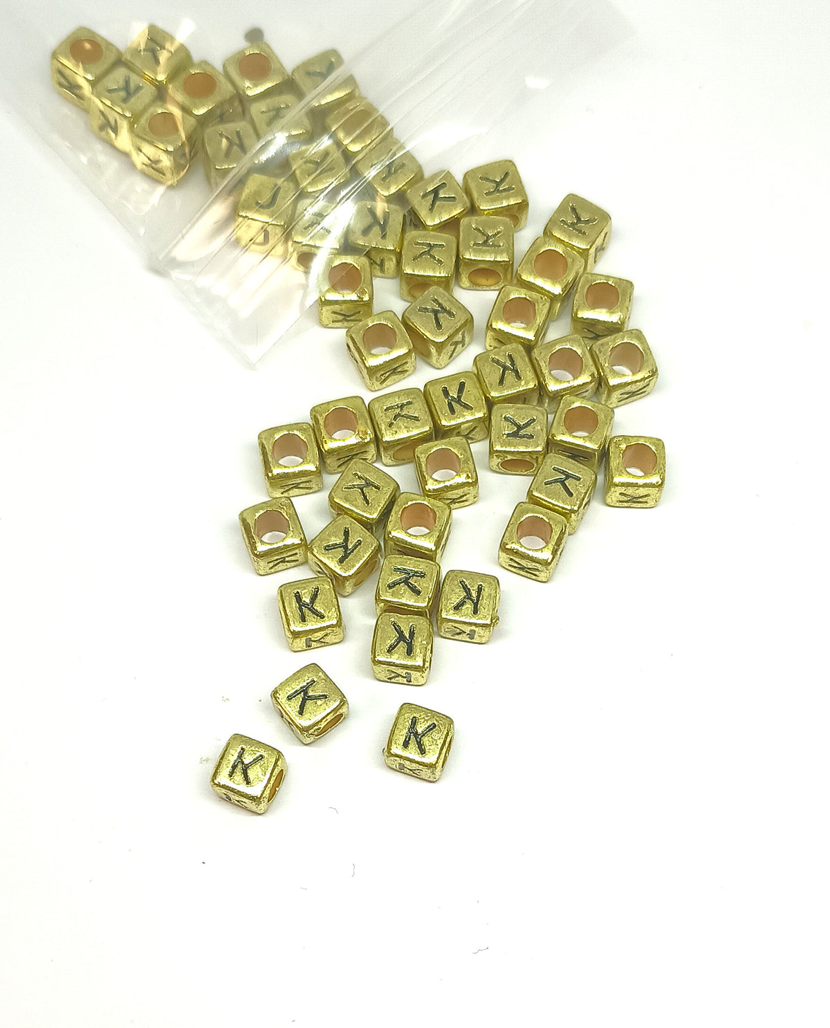6mm Bright Gold Cube Acrylic Alphabet Beads - Single Letters