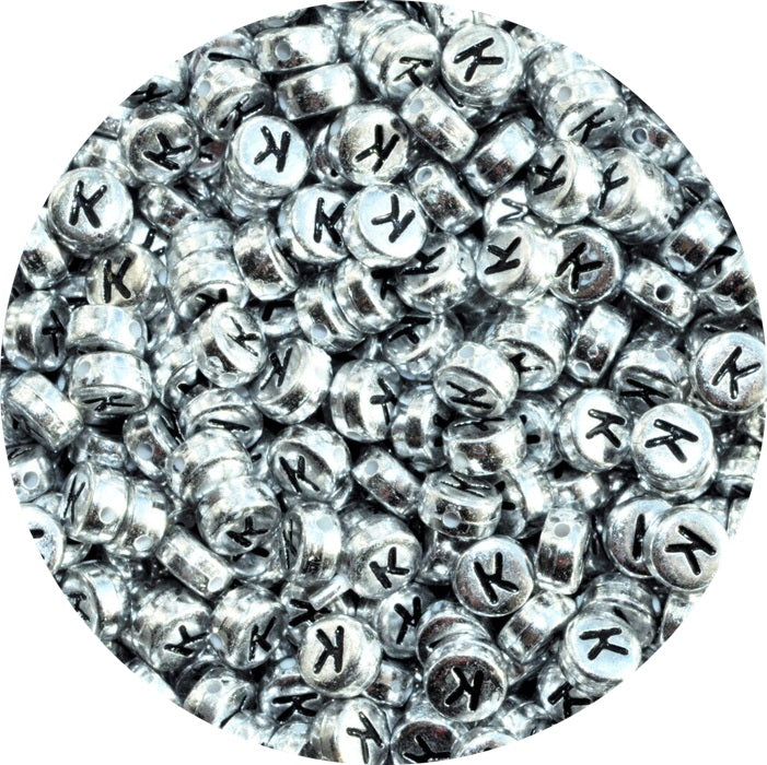 7x4mm Silver Flat Round Acrylic Alphabet Beads - Single & Mixed Letters