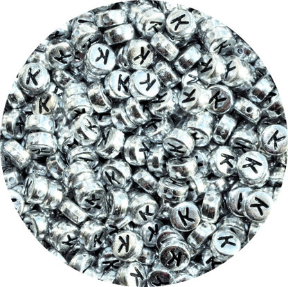 7x4mm Silver Flat Round Acrylic Alphabet Beads - Single & Mixed Letters