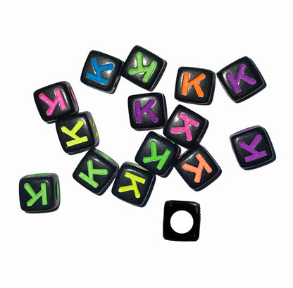 7mm Black Cube Acrylic Alphabet Beads - Colourful A - Z Single Letters
