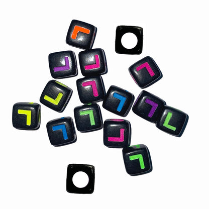 7mm Black Cube Acrylic Alphabet Beads - Colourful A - Z Single Letters