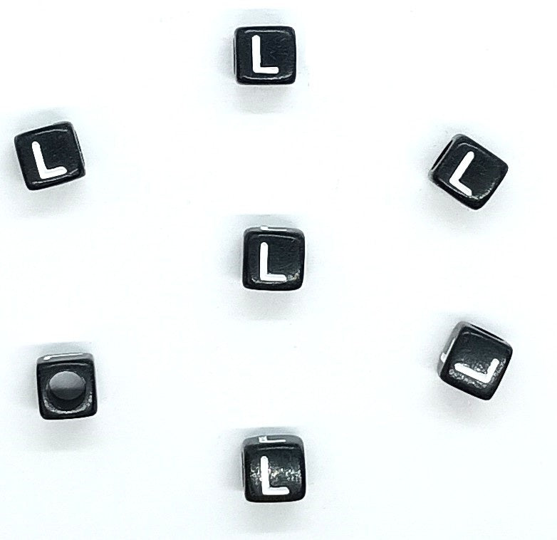 6mm Black Cube Acrylic Alphabet Beads - Single & Mixed Letters
