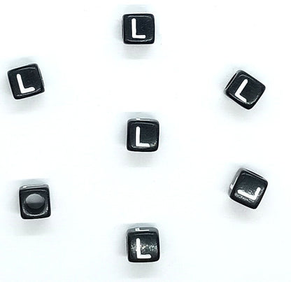 6mm Black Cube Acrylic Alphabet Beads - Single & Mixed Letters