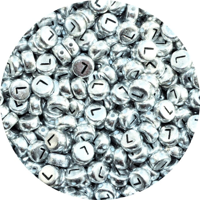 7x4mm Silver Flat Round Acrylic Alphabet Beads - Single & Mixed Letters