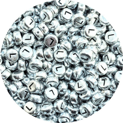 7x4mm Silver Flat Round Acrylic Alphabet Beads - Single & Mixed Letters