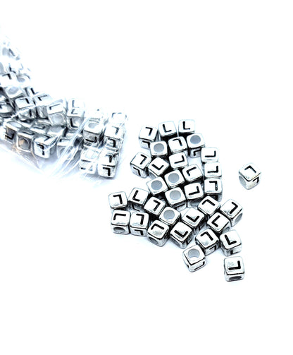 6mm Silver Cube Acrylic Alphabet Beads - Single & Mixed Letters