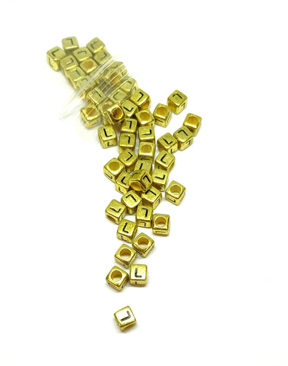 6mm Bright Gold Cube Acrylic Alphabet Beads - Single Letters