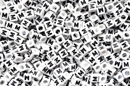 250 x 8mm white cube single & mixed alphabets / letters acrylic beads